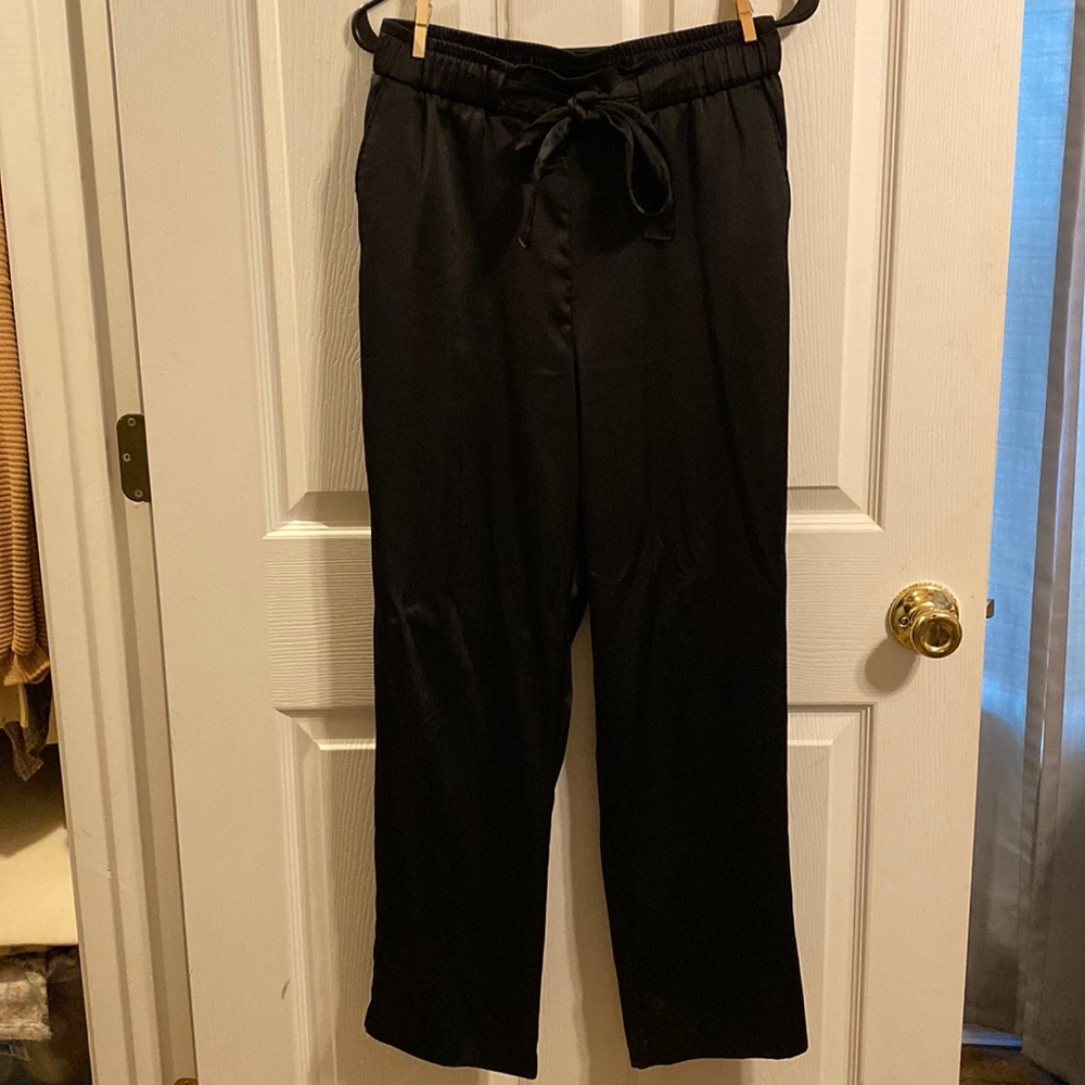 Rachel Zoe Black Satin Pants with Tie Belt (size small)